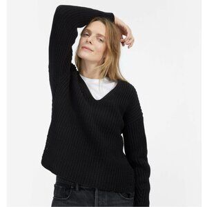Everlane The Texture Cotton V-neck Sweater Black Women's XS